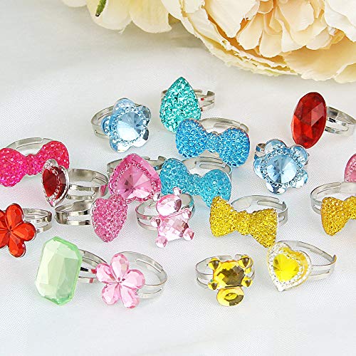 CODIRATO 36 PCS Anillo Infantil con Caja de Formato de Corazón Anillos de Dedos Ajustables Tamaños Anillos Plásticos para los Favores de la Fiesta de Cumpleaños