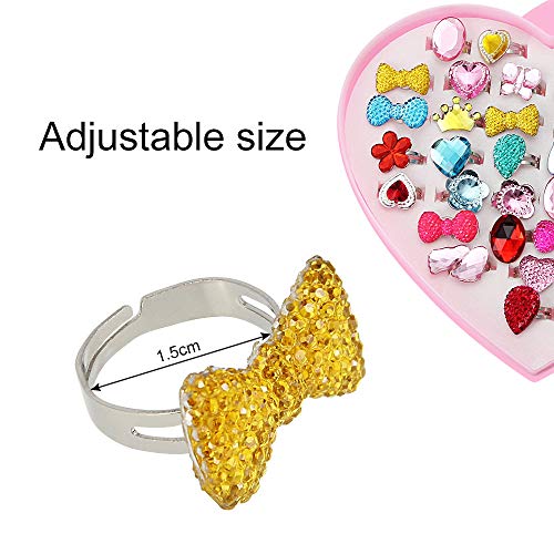 CODIRATO 36 PCS Anillo Infantil con Caja de Formato de Corazón Anillos de Dedos Ajustables Tamaños Anillos Plásticos para los Favores de la Fiesta de Cumpleaños