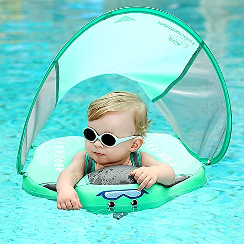 Colchoneta Hinchable de la Piscin para Bebe 3 Meses-3 año con Toldo y Cinturón de Seguridad,Juguete Acuático para Piscina,Flotador de Natación para Bebé,Anillo de Natación Inflable Flotante… (B)