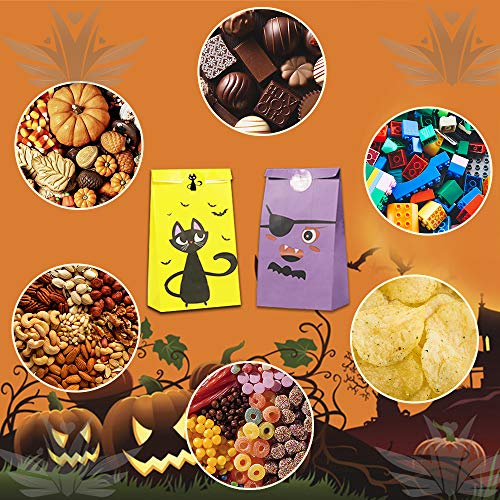 Colmanda Bolsas De Dulces De Halloween, 48 Piezas Bolsa de Regalo con 48 Halloween Pegatinas, Bolsa de Regalo de Papel Bolsa de Fiesta Bolsas de Papel para Regalo de Halloween