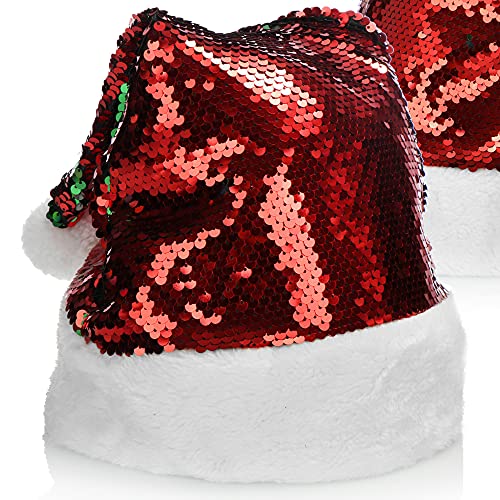 com-four® 2X Gorro de Navidad Rojo - Gorro de papá Noel con Lentejuelas Reversibles - Gorro Brillante para Navidad (02 Piezas - Lentejuelas Reversibles)