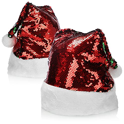 com-four® 2X Gorro de Navidad Rojo - Gorro de papá Noel con Lentejuelas Reversibles - Gorro Brillante para Navidad (02 Piezas - Lentejuelas Reversibles)