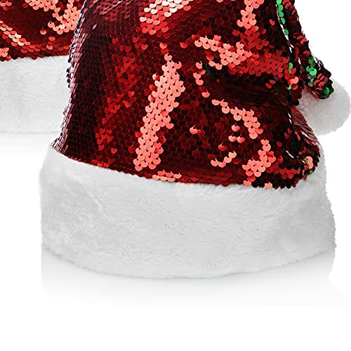 com-four® 2X Gorro de Navidad Rojo - Gorro de papá Noel con Lentejuelas Reversibles - Gorro Brillante para Navidad (02 Piezas - Lentejuelas Reversibles)