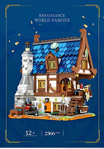 Conjunto Construcción Casas Modulares Medieval, Construcción Modelos Arquitectónicos MOC Herrero Medieval Europeo, 2366 Ladrillos Abrazadera Compatibles con Lego 21325 Medieval