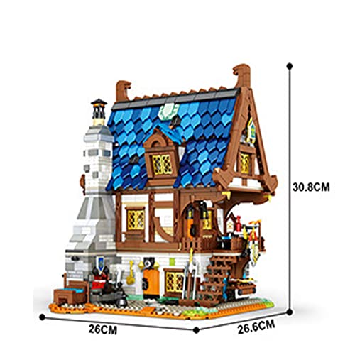 Conjunto Construcción Casas Modulares Medieval, Construcción Modelos Arquitectónicos MOC Herrero Medieval Europeo, 2366 Ladrillos Abrazadera Compatibles con Lego 21325 Medieval