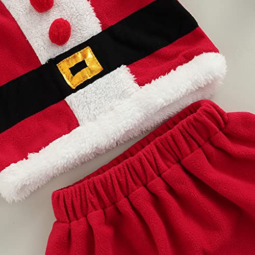 Conjunto de 3 Piezas para Niña Disfraz Papa Noel Sudadera Manga Larga + Falda + Gorro de Navidad Disfraz de Niña para Fiesta de Forro Polar 12 Meses a 5 Años (Rojo, 2-3 Años)