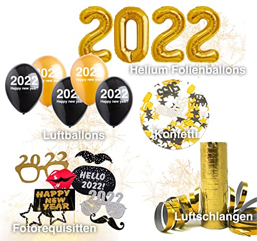 Conjunto de decoración de Nochevieja XXL 2022 - con globos, serpentinas, globos, confeti, accesorios fotográficos como decoración para el Año Nuevo (conjunto XXL)