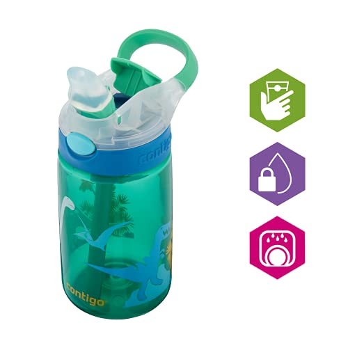 Contigo Gizmo Flip Botella, Unisex-Baby, Jungle Green Dino, 420ml