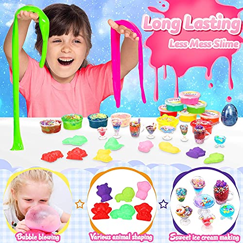 COOLJOY 55 PCS Kit de Slime, DIY Slime Set, Activador Slime para Hacer Kit Slime, 12 Colores Crystal Slime con 2 Galaxy Slime Huevos, Arcilla, Rebanadas de Frutas, Regalo para Niños Navidad 3 Años