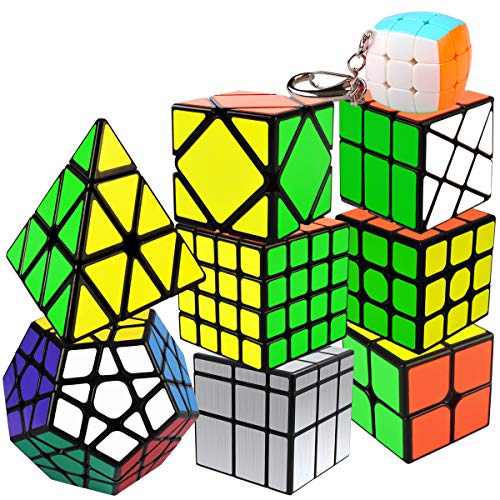 Coolzon Magic Cube Set, 9 Pack Speed Puzzle Cubes Pyraminx + Megaminx + 2x2 + 3x3 + 4x4 + Mirror + Skewb + Fenghuolun + Mini Chain Cube, Luxurious Magic Puzzle Cube Toy Kit for Boys Girls Kids Adults