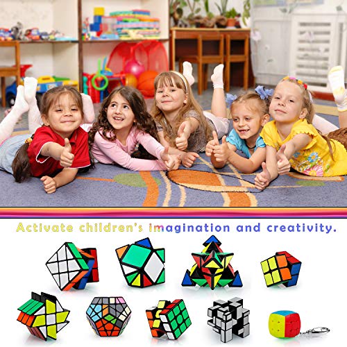 Coolzon Magic Cube Set, 9 Pack Speed Puzzle Cubes Pyraminx + Megaminx + 2x2 + 3x3 + 4x4 + Mirror + Skewb + Fenghuolun + Mini Chain Cube, Luxurious Magic Puzzle Cube Toy Kit for Boys Girls Kids Adults