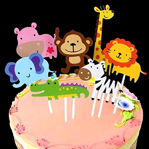 Coriver 43 Piezas Cute Zoo / Jungle Theme Animal Cake Topper, 1 Piezas Happy Birthday Banner y 42 Piezas Animal Cupcake Topper para niños Decoración de cumpleaños Baby Shower Party