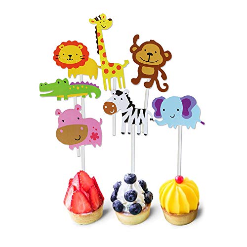 Coriver 43 Piezas Cute Zoo / Jungle Theme Animal Cake Topper, 1 Piezas Happy Birthday Banner y 42 Piezas Animal Cupcake Topper para niños Decoración de cumpleaños Baby Shower Party