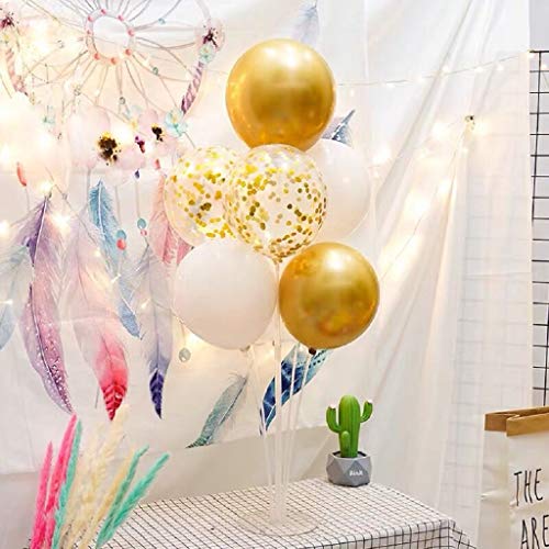 Coriver Globos de 50 piezas, Globos de confeti Globos metálicos de látex Globos blancos, Globos de helio de 12 pulgadas con cintas Inflador para suministros de fiesta de cumpleaños de boda