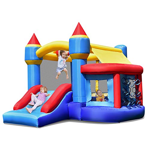 COSTWAY Casa Inflable Multifuncional, Castillo Inflable con Tobogán, Piscina con Pelotas, Parches de Reparación, Casa Inflable para Patio, Uso Interno y Externo, Multicolor