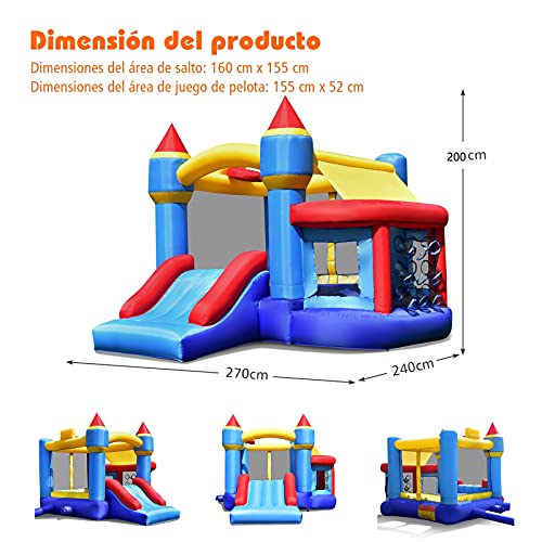 COSTWAY Casa Inflable Multifuncional, Castillo Inflable con Tobogán, Piscina con Pelotas, Parches de Reparación, Casa Inflable para Patio, Uso Interno y Externo, Multicolor