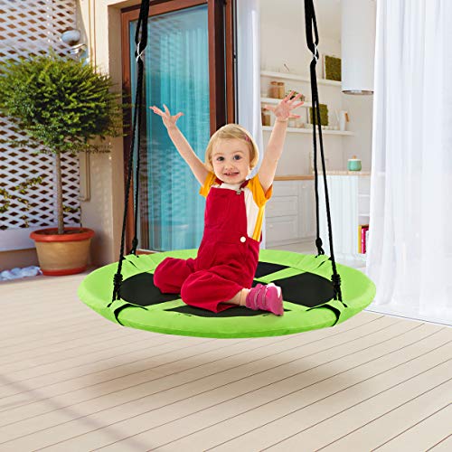 COSTWAY Columpio Nido Niños Columpio Redondo Diámetro 100cm Altura Ajustable Carga hasta 150 kg (Verde)