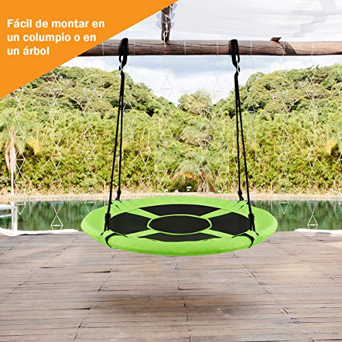 COSTWAY Columpio Nido Niños Columpio Redondo Diámetro 100cm Altura Ajustable Carga hasta 150 kg (Verde)