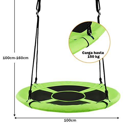 COSTWAY Columpio Nido Niños Columpio Redondo Diámetro 100cm Altura Ajustable Carga hasta 150 kg (Verde)