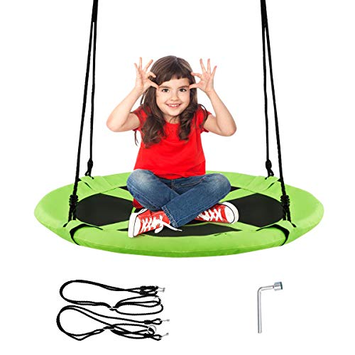 COSTWAY Columpio Nido Niños Columpio Redondo Diámetro 100cm Altura Ajustable Carga hasta 150 kg (Verde)