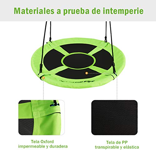 COSTWAY Columpio Nido Niños Columpio Redondo Diámetro 100cm Altura Ajustable Carga hasta 150 kg (Verde)