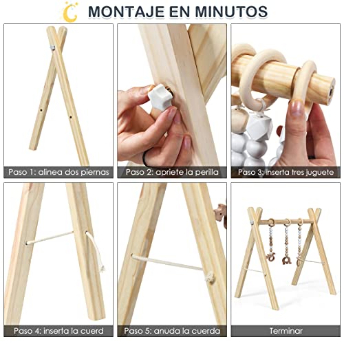 COSTWAY Gimnasio para Bebé de Madera Centro de Actividade con Juguete para Bebé de Más de 3 Meses (Natural)