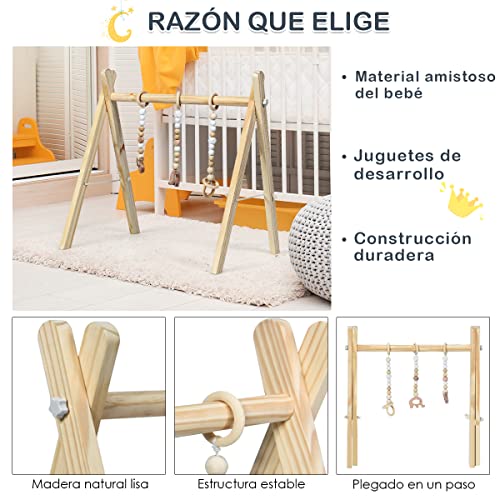 COSTWAY Gimnasio para Bebé de Madera Centro de Actividade con Juguete para Bebé de Más de 3 Meses (Natural)