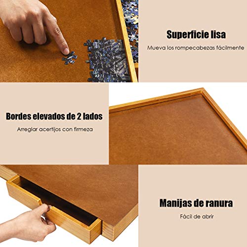 COSTWAY Mesa de Rompecabezas de Madera con 4 Cajones Mesa para Puzzle para Rompecabezas 1000-1500 Piezas