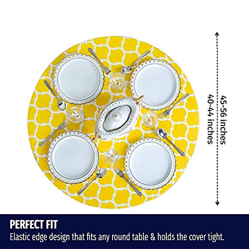 Cozomiz Mantel de Elástica Ajustada Protector de Mesa con Bordes Impermeable Cubierta de Mesa Resistente a Agua 60cm Corte Entallado Redondo Impreso en Madera