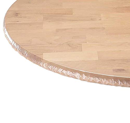 Cozomiz Mantel Redondo de Franela Elástica Ajustada Protector de Mesa con Bordes Impermeable Cubierta de Mesa Resistente a Agua 150cm-165cm Corte Entallado Redondo Transparente