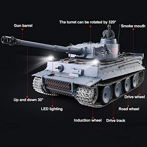 Crawler RC Tank 2.4G Wireless USB Charger Cable Remote Control Panzer Tank 1:16 Military Vehicle with Sound Rotating Turret and Recoil Action When Cannon Artillery Shoots Xmas Gifts