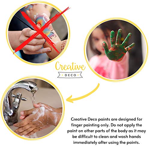 Creative DECO Pintura de Dedos para Niños Bebes No Tóxica | 6 x 40 ml Colores Intensos en Botes | Temperas Seguras para Niños Pequeños | Set de Pinturas Lavables