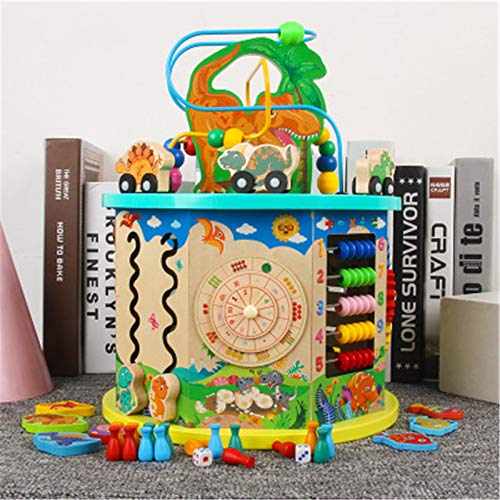 Cubo de Actividad de Madera Actividad de madera Cube Way Bead Maze Roller Coaster Sensory Baby Juguete Con ABACUS Reloj Forma Clasificador y Slider Multifunción Cuadro de juego educativo de 2 años par