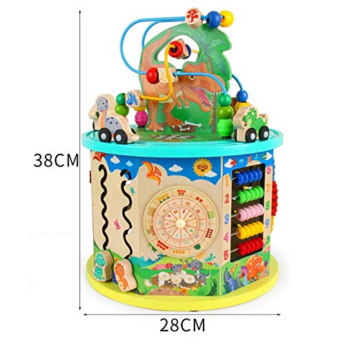 Cubo de Actividad de Madera Actividad de madera Cube Way Bead Maze Roller Coaster Sensory Baby Juguete Con ABACUS Reloj Forma Clasificador y Slider Multifunción Cuadro de juego educativo de 2 años par