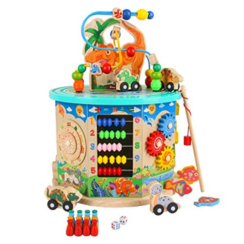 Cubo de Actividad de Madera Actividad de madera Cube Way Bead Maze Roller Coaster Sensory Baby Juguete Con ABACUS Reloj Forma Clasificador y Slider Multifunción Cuadro de juego educativo de 2 años par