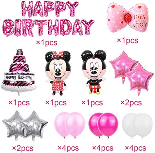 Cumpleaños Decoraciones de Mickey Mouse,Mickey Globos para Fiestas, Artículos de Fiesta de Mickey y Minnie para cumpleaños, fiestas, baby shower. (rosa)