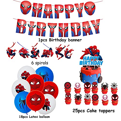 Cumpleaños Spiderman Globos Spider Man Banner de Cumpleaños Spiderman Remolinos Colgantes de Decoración Spider Man Decoración Tarta para Niñas Niños Decoraciones para Fiestas de Cumpleaños