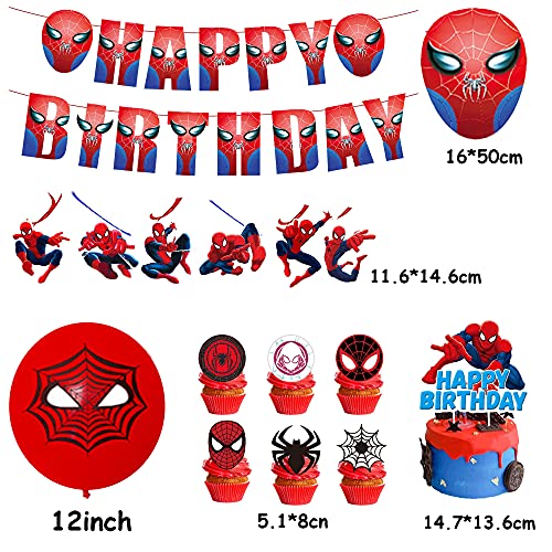 Cumpleaños Spiderman Globos Spider Man Banner de Cumpleaños Spiderman Remolinos Colgantes de Decoración Spider Man Decoración Tarta para Niñas Niños Decoraciones para Fiestas de Cumpleaños