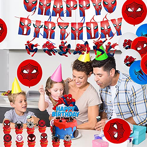 Cumpleaños Spiderman Globos Spider Man Banner de Cumpleaños Spiderman Remolinos Colgantes de Decoración Spider Man Decoración Tarta para Niñas Niños Decoraciones para Fiestas de Cumpleaños