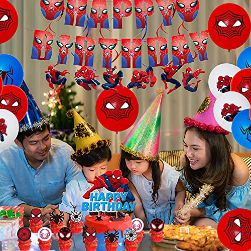 Cumpleaños Spiderman Globos Spider Man Banner de Cumpleaños Spiderman Remolinos Colgantes de Decoración Spider Man Decoración Tarta para Niñas Niños Decoraciones para Fiestas de Cumpleaños