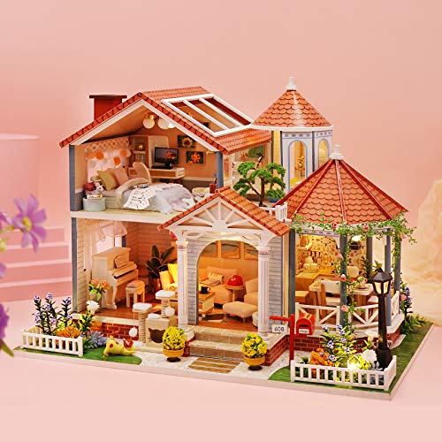 Cuteefun Casas de Munecas Madera en Miniaturas con Música y Muebles, Casas Miniaturas para Montar, Miniaturas para Manualidades, Regalo Original, Tiempo de Glaseado Coloreado