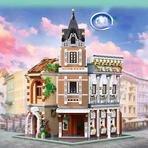 Cxcdxd Kit de Bloques de construcción de casa de té City Taverne, Modelo de Arquitectura con luz, 3039 + Bloques de Abrazadera compatibles con Lego