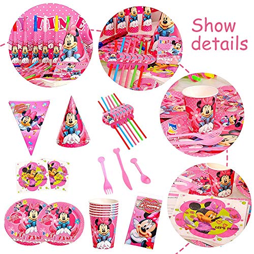 CYSJ 60PCS Set de Fiesta de cumpleaños de Minnie Disney Mickey Mouse Party Decoration Set Platos Tazas Servilletas Pack de Fiesta reciclable Mickey Mantel Sirve para 6 Invitados