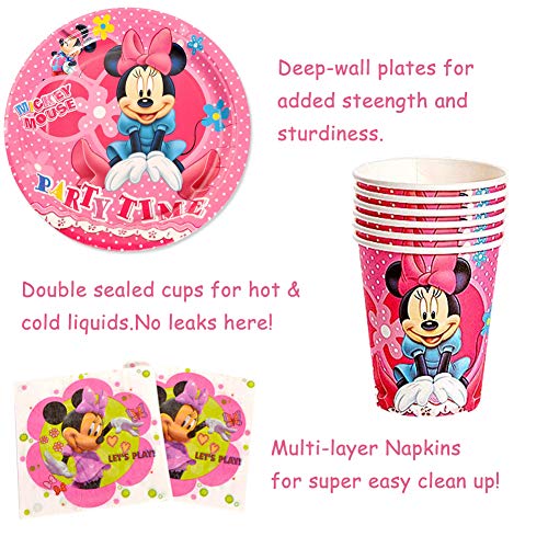 CYSJ 60PCS Set de Fiesta de cumpleaños de Minnie Disney Mickey Mouse Party Decoration Set Platos Tazas Servilletas Pack de Fiesta reciclable Mickey Mantel Sirve para 6 Invitados