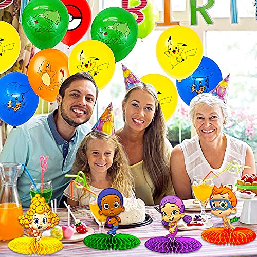 CYSJ Bubble Guppies Globos Pancarta de Feliz Cumpleaños Adornos para Pastel de Juegos para Niños Adultos Decoraciones de Fiesta de Cumpleaños Suministros Decoración Kids Gift