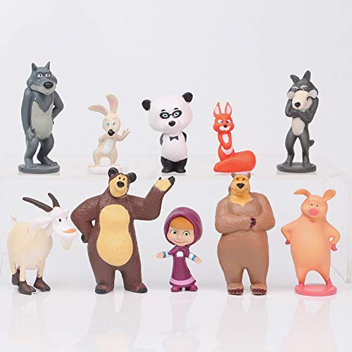 CYSJ Masha y el Oso Cake Topper 10 Pcs Masha Decoración de Tartas Figuras Decoración para Tarta de cumpleaños de Animales de Dibujos Animados del Fiesta Suministros