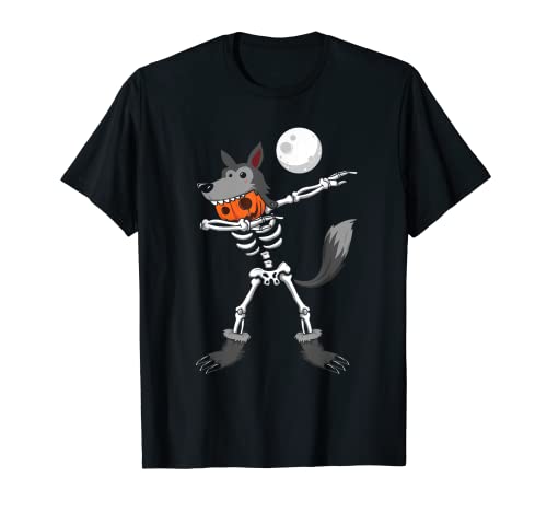 Dabbing Skeleton Pumpkin Skull Head Werewolf Dab Halloween Camiseta