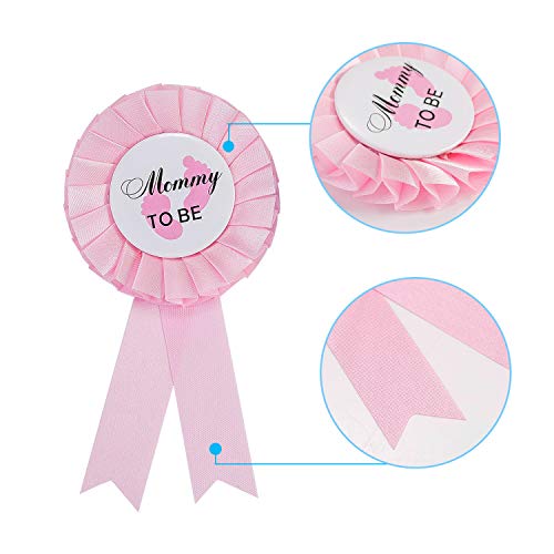 Daddy and Mommy to Be Badge Decoración con Lazo para Regalo de papá Nuevo, mamá, hojalata Roseta Insignia Pin botón género Aguja para Nacimiento niña niño Baby Shower decoración de Fiesta (Rosa Azul)