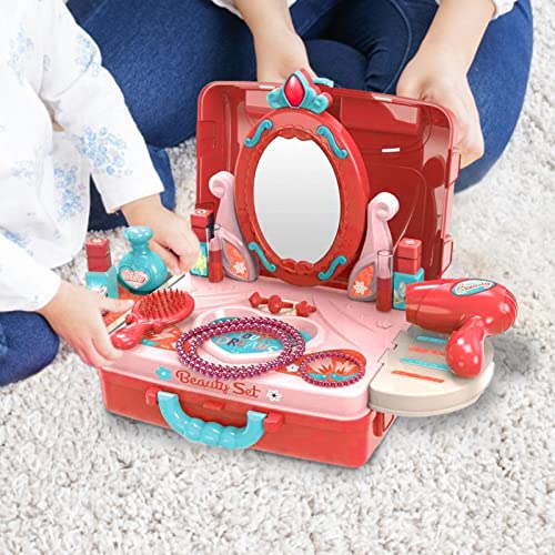 De tocador con espejo para niños pequeños - Mesa de maquillaje para niños con accesorios de belleza | Juego de tocador de juego de simulación para niños | Salón de belleza para niñas | Juguetes Ksruee