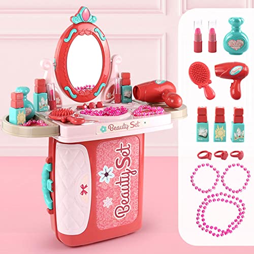 De tocador con espejo para niños pequeños - Mesa de maquillaje para niños con accesorios de belleza | Juego de tocador de juego de simulación para niños | Salón de belleza para niñas | Juguetes Ksruee